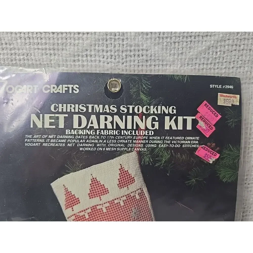 Vintage Vogart Crafts Christmas Stocking Net Darning Kit Snowman Style 2946